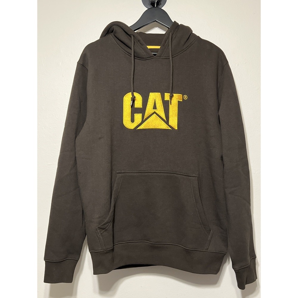 CAT Caterpillar Hoodie Brown Workwear Heavyweight Logo Pullover Mens M